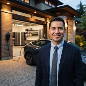 Residential EV charging installer at a garage wall connector